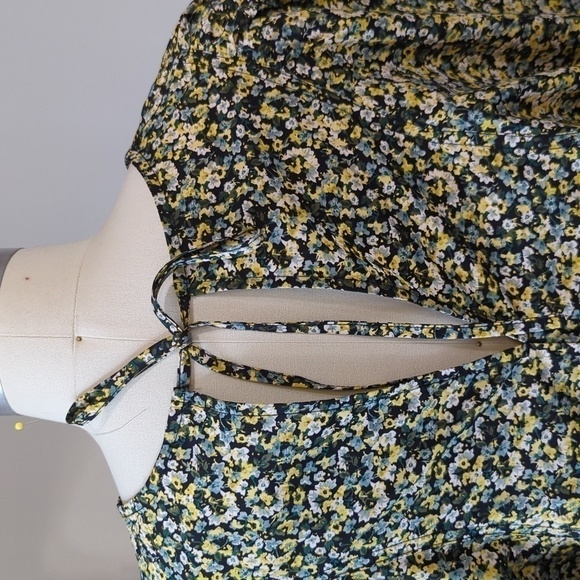 H&M Floral Giant Balloon Sleeve Shift Dress Green Black M summer cottagecore - Picture 4 of 8